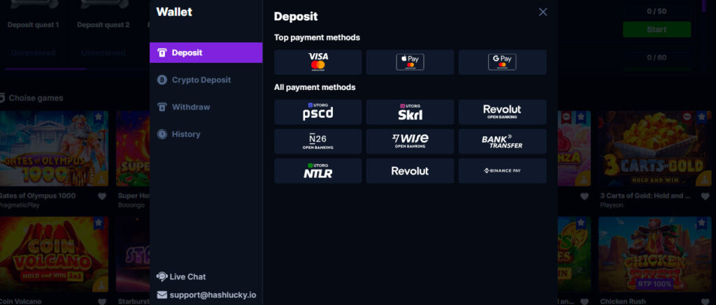 hashlucky-casino-payment-methods