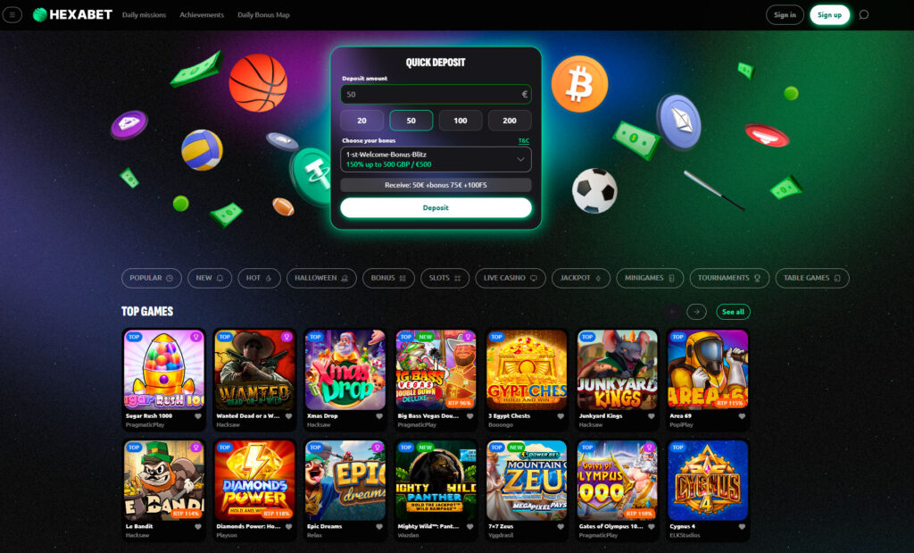 hexabet-casino-homepage