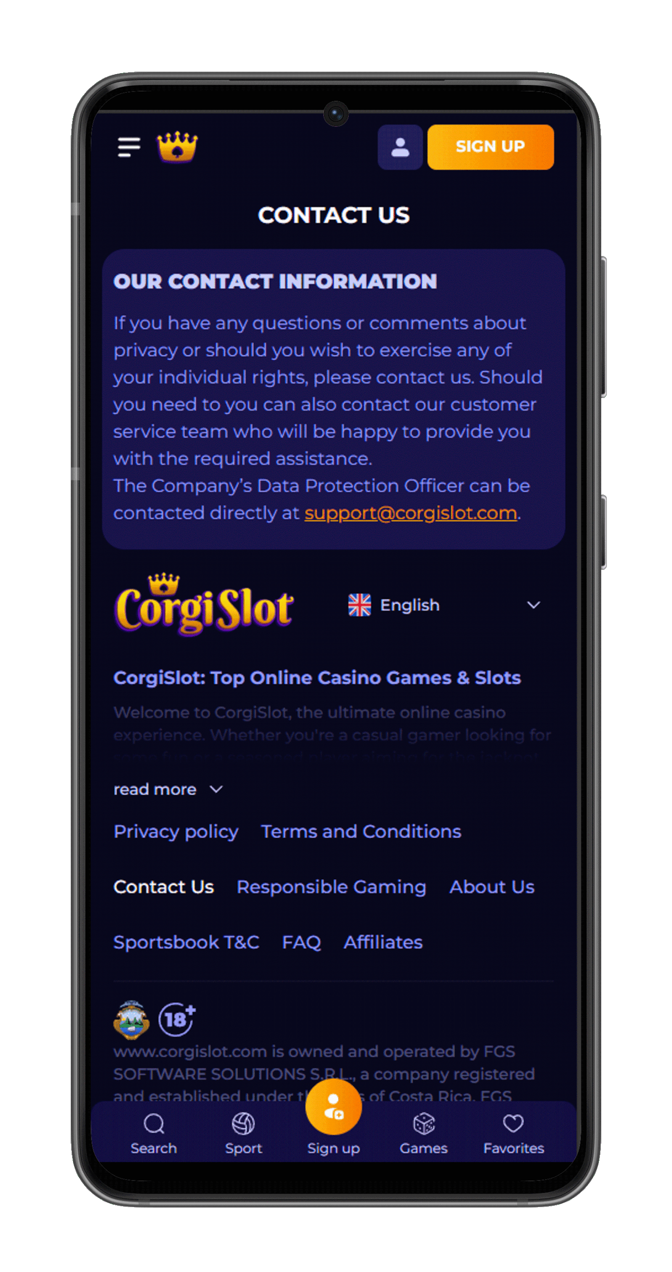 Corgislot casino support