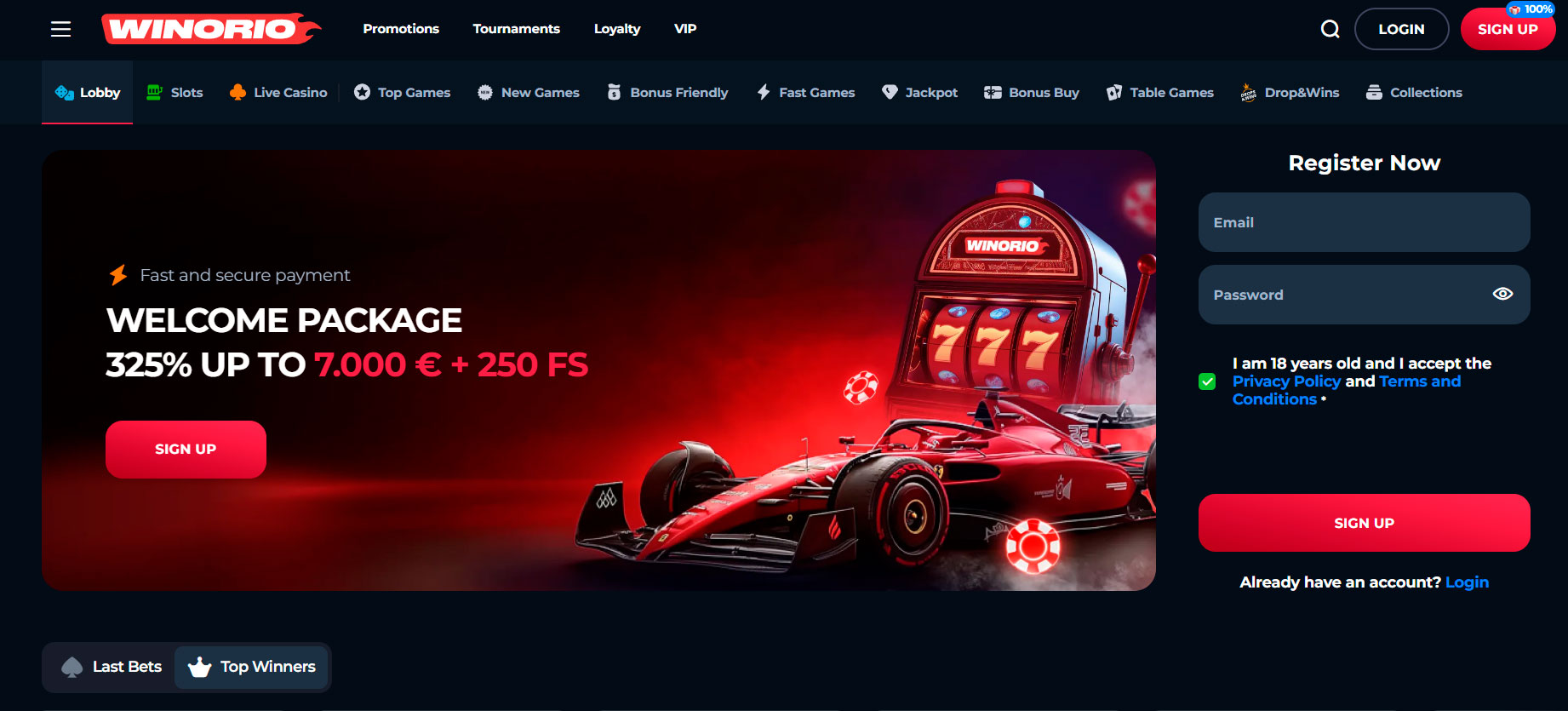 winorio casino main page