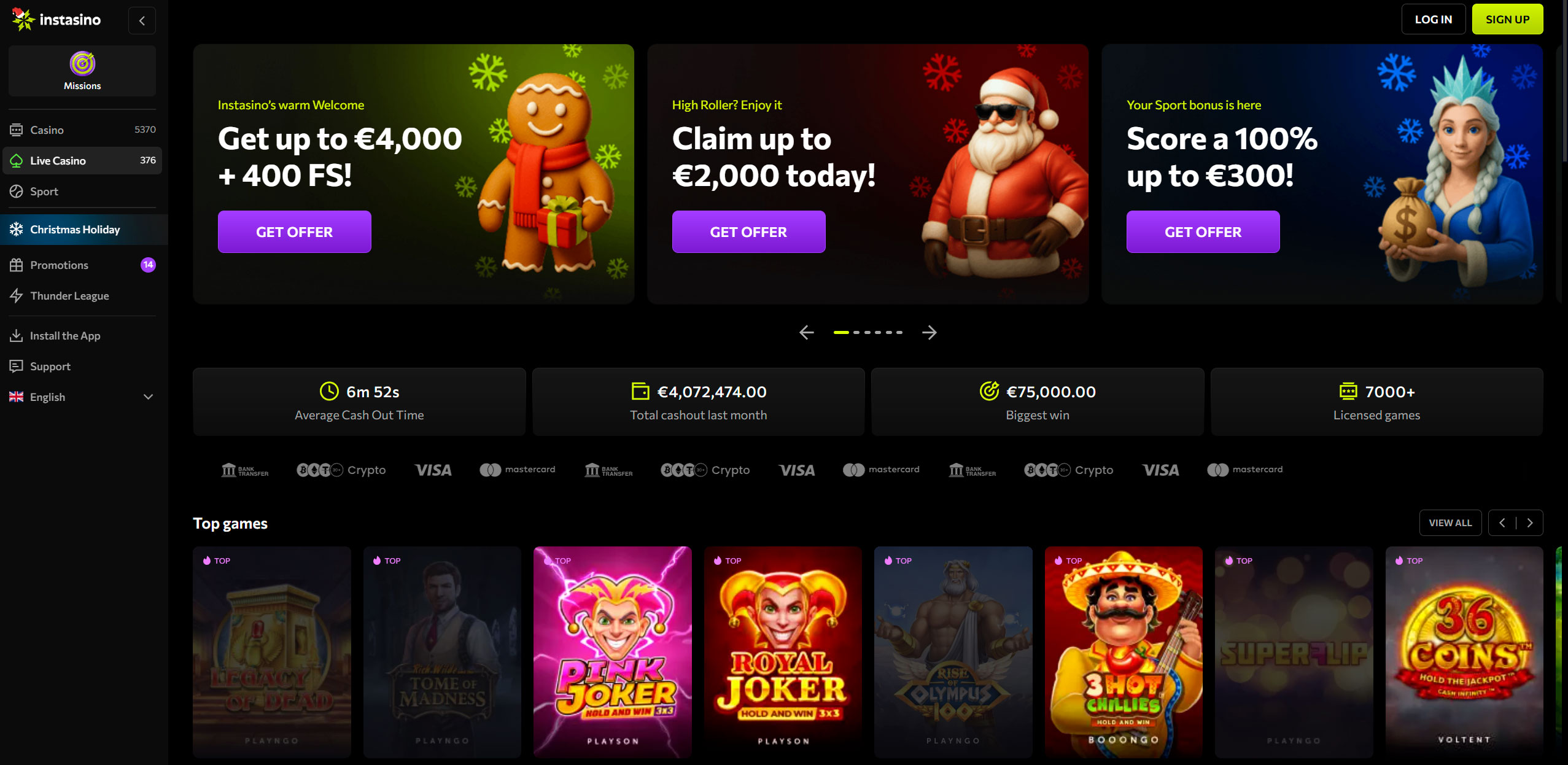 instasino casino main page